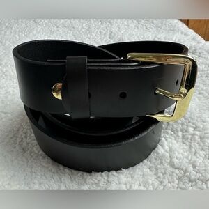 Dark Brown Leather Belt with Gold Buckle size 56 47.5-57.5” at holes.